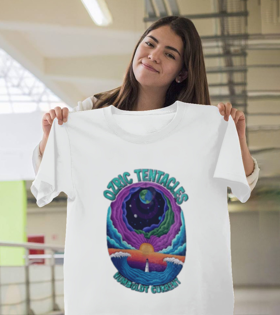Ozric Tentacles Humboldt Current Ocean Lighthouse Sunset Planet Waves T-Shirt