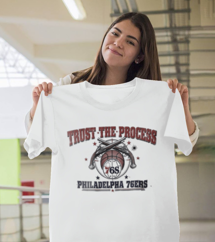 Philadelphia 76ers Trust The Process Crossed Pistols Basketball Distressed T-Shirt