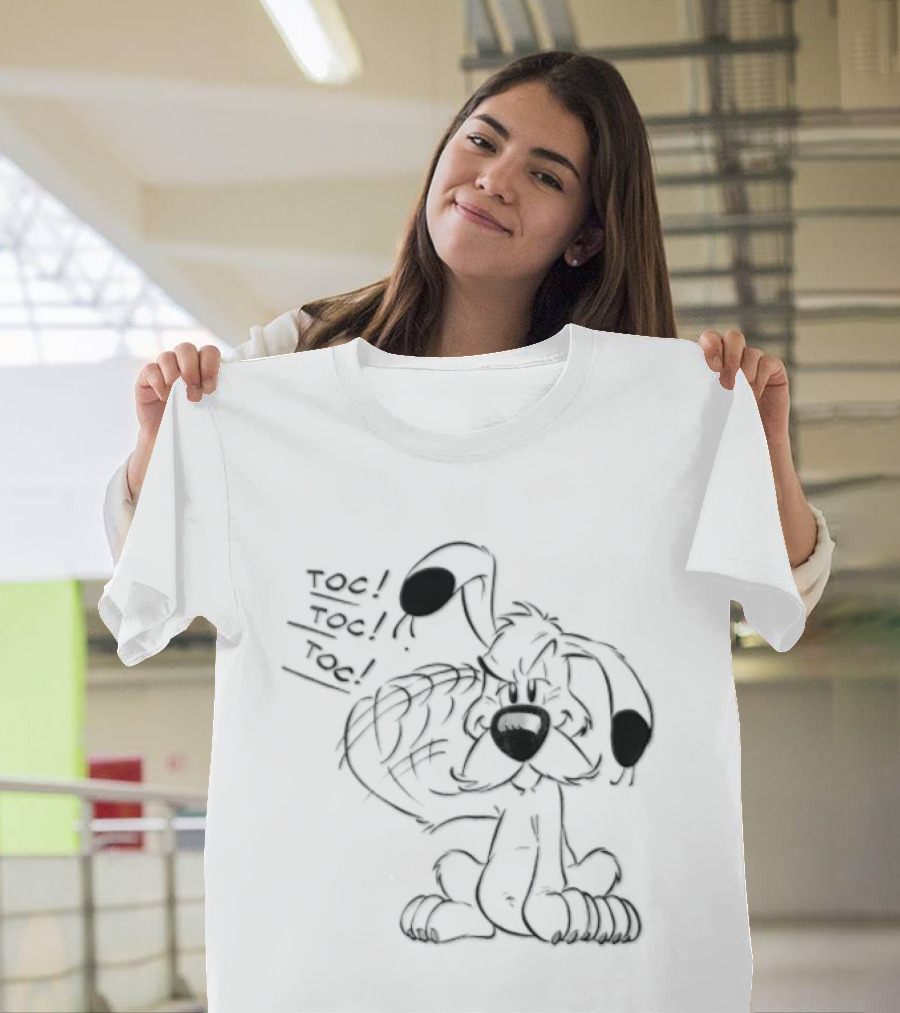Toc Dogmatix White Dog Knocking Head Cartoon T-Shirt