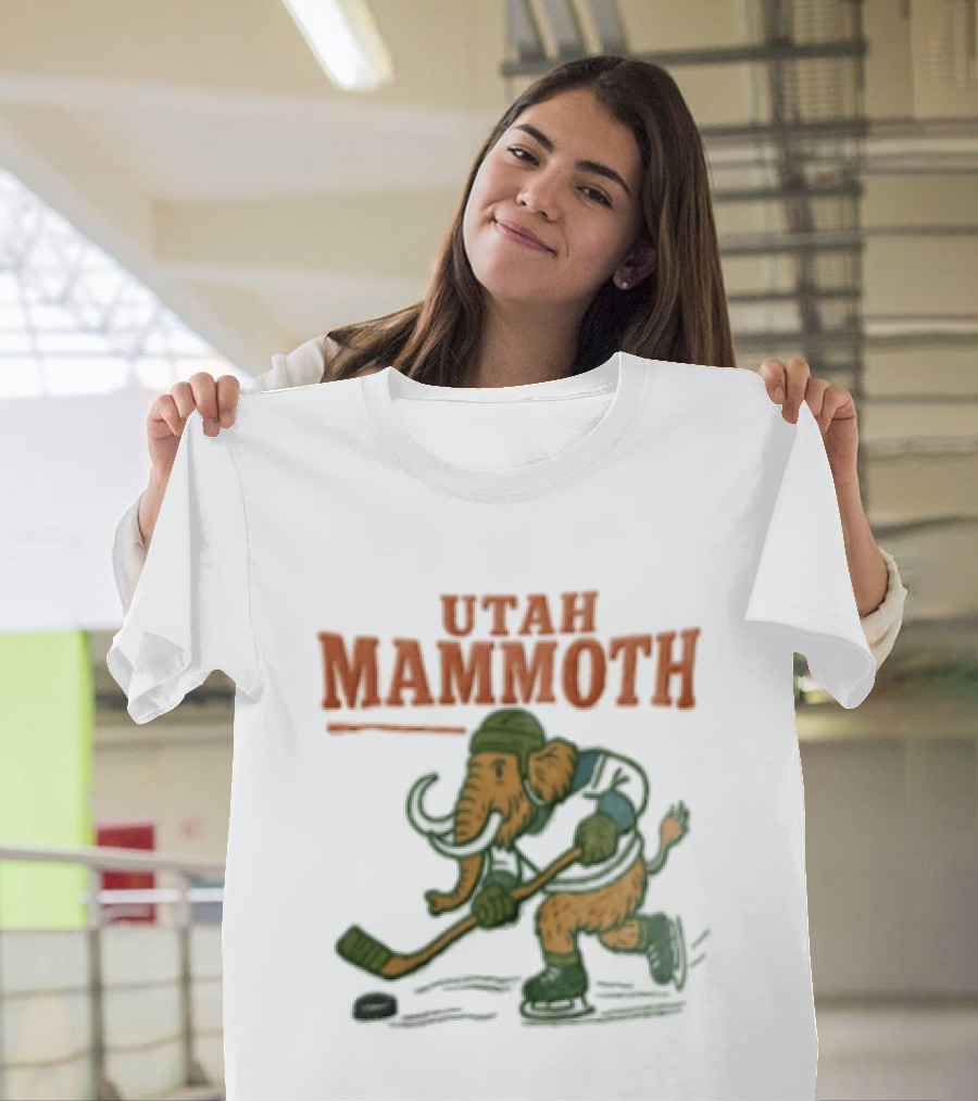 Utah Mammoth Hockey Player Mammoth Playing Hockey T-Shirt