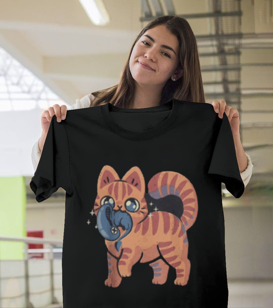 Alien Cat Meets Cartoon Striped Cosmic Creature T-Shirt