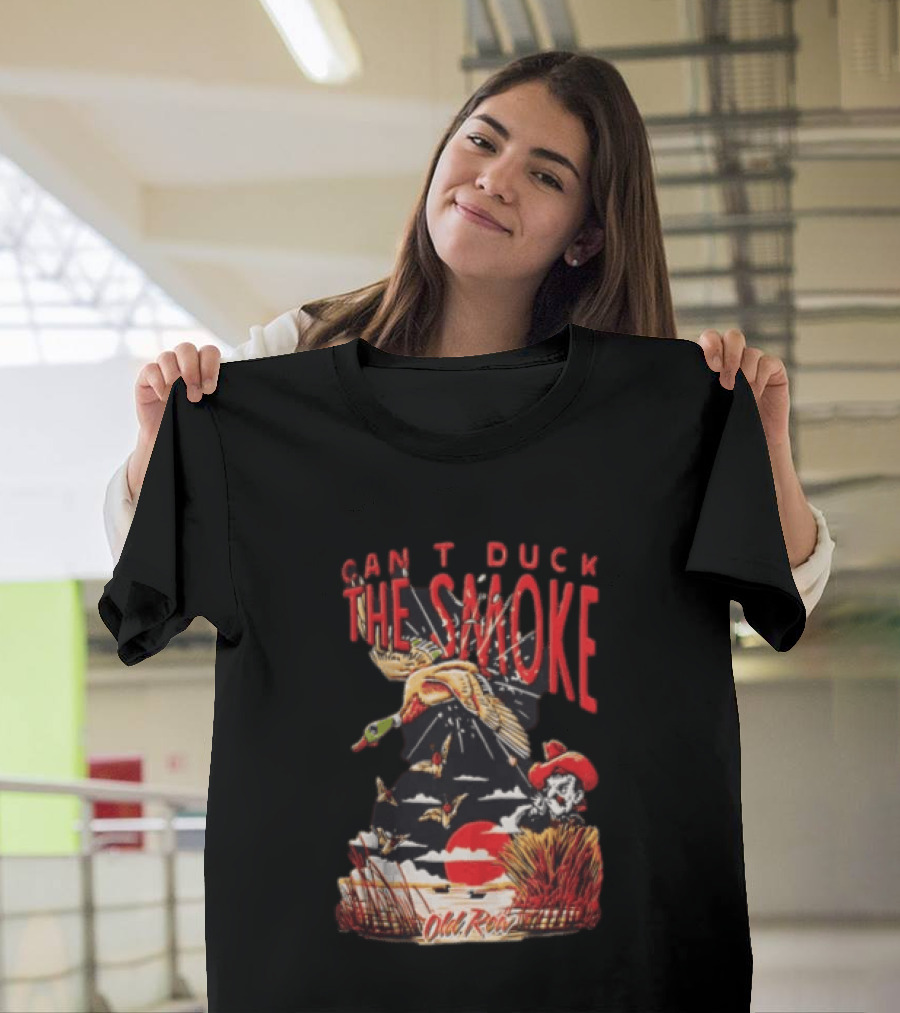 Can't Duck The Smoke Old Row Duck Hunting Scenic Sunset And Cowboy T-Shirt