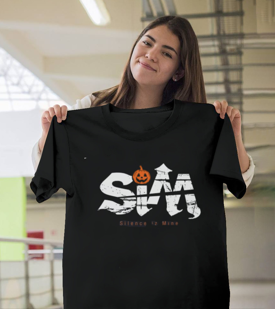 Sim Store Shop Silence Is Mine Rolling Cradle Halloween Pumpkin Design Black White T-Shirt