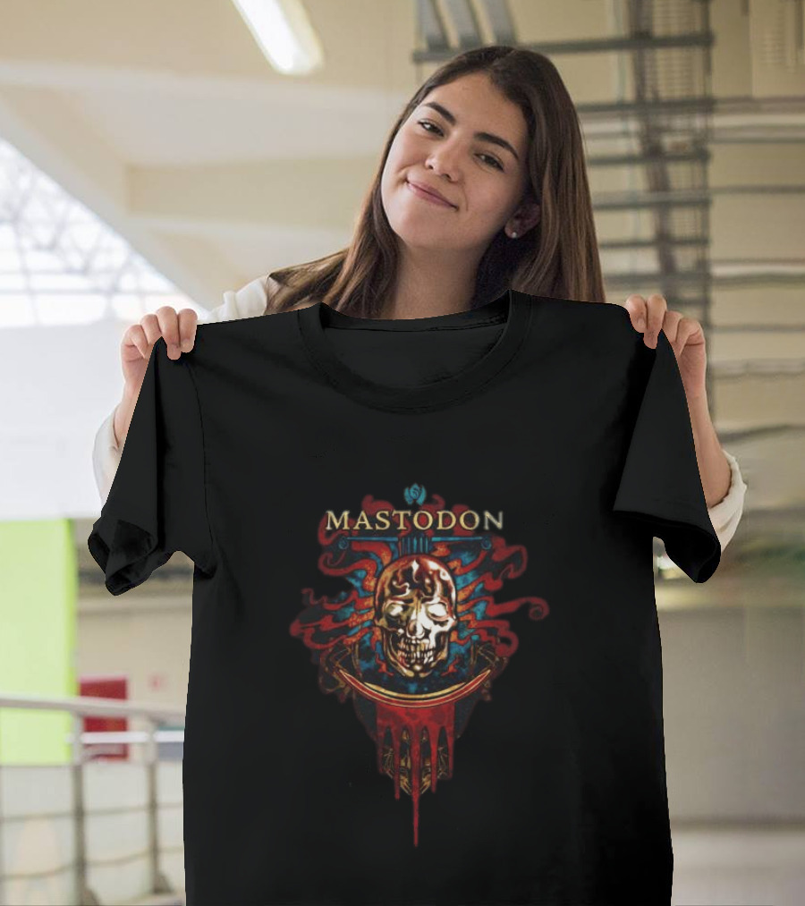 Mastodon Crystal Skull Art Red Blue Flame T-Shirt