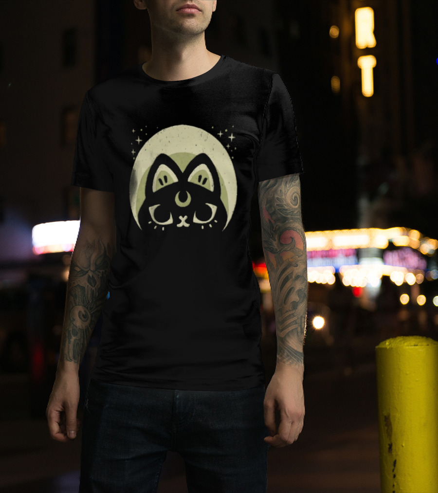 Half Moon Witchy Cat Lunar Magic Mystic Feline T-Shirt