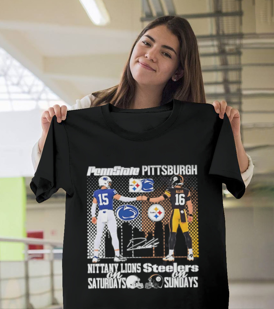 Penn State Nittany Lions Saturdays Pittsburgh Steelers Sundays Skyline Football Rivalry T-Shirt