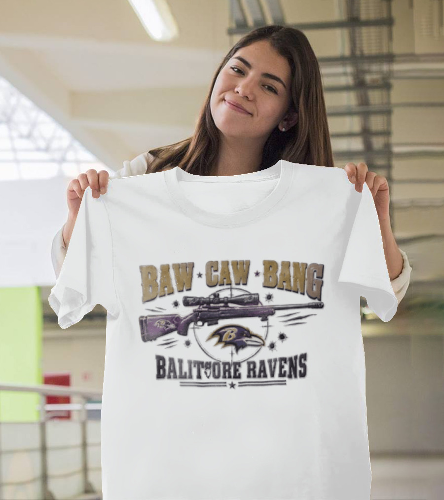 Baltimore Ravens Baw Caw Bang Sniper Rifle Bullet Holes Distressed T-Shirt