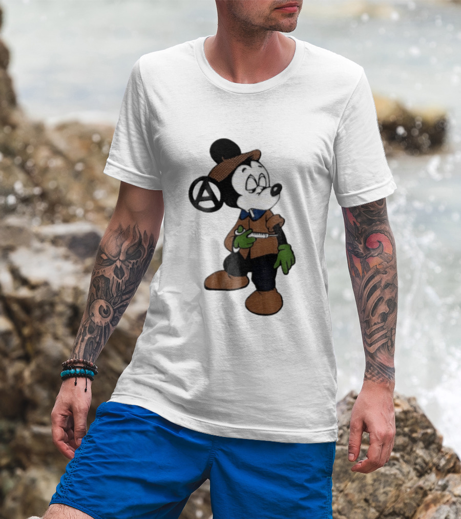 Bootleg Halftone Cartoon Mouse Anarchy Syringe T-Shirt