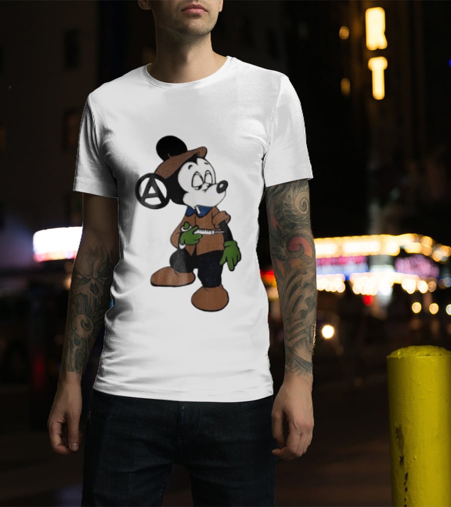 Bootleg Halftone Cartoon Mouse Anarchy Syringe T-Shirt