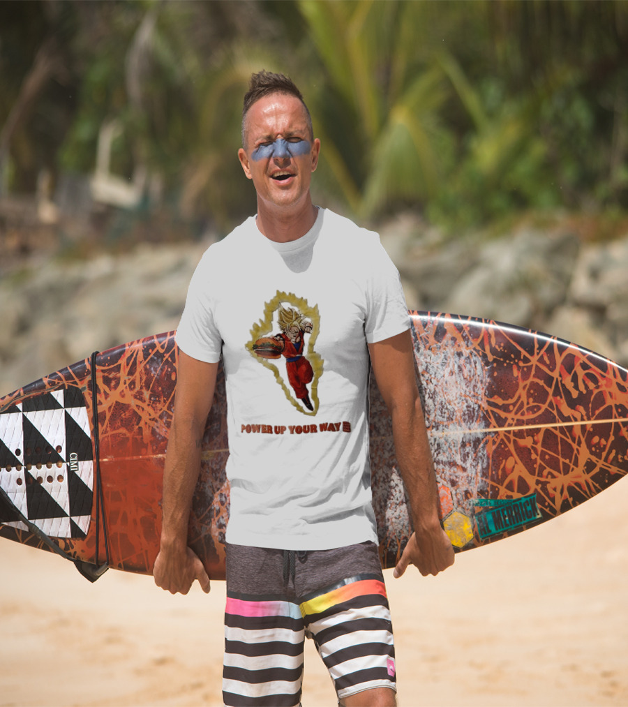 Burger King Power Up Your Way Super Saiyan Goku Holding Cheeseburger Aura T-Shirt