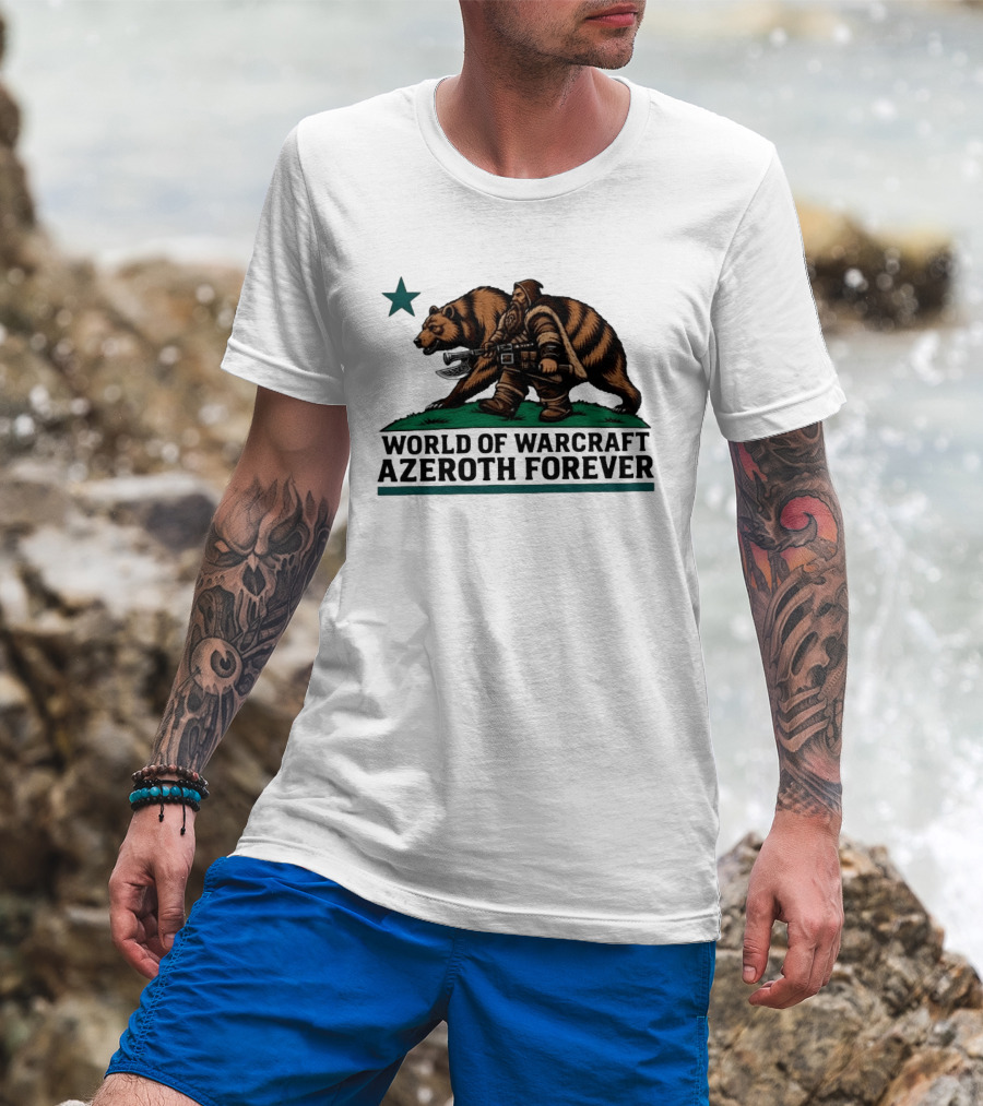 World Of Warcraft Azeroth Forever Dwarf With Bear Companion T-Shirt