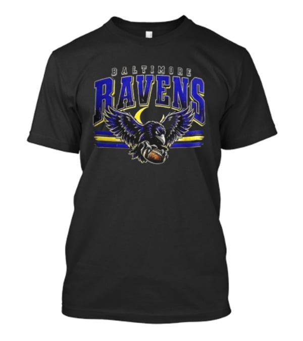 Baltimore Ravens Distressed Flying Bird Holding Football With Stripes T-Shirt