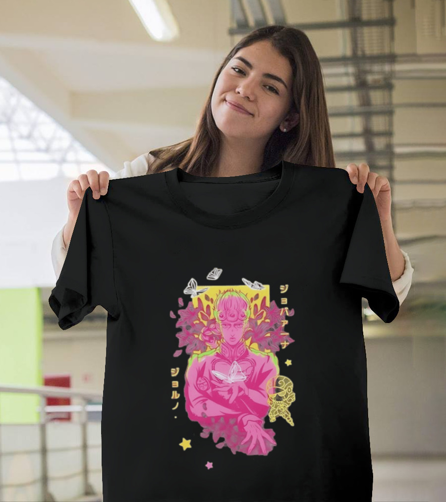 Giorno Giovanna JoJo's Bizarre Adventure Romaji Butterflies Neon Manga T-Shirt