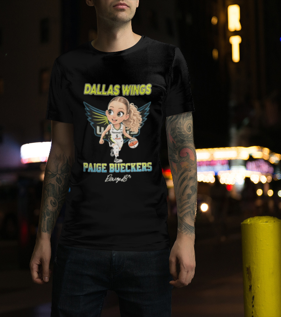 Dallas Wings Paige Bueckers Cartoon Dribbling Basketball Wings T-Shirt