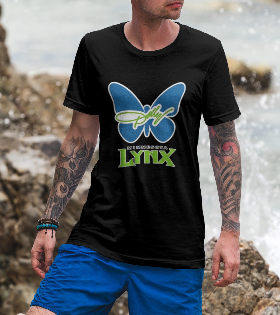 Minnesota Lynx WNBA Blue Butterfly Dolly Green Script T-Shirt