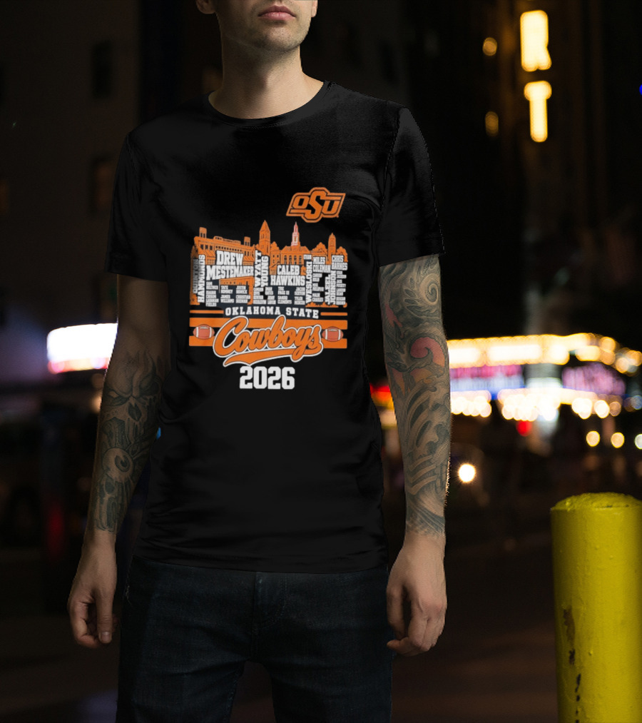 Oklahoma State Cowboys 2026 Player Names Skyline OSU Football T-Shirt