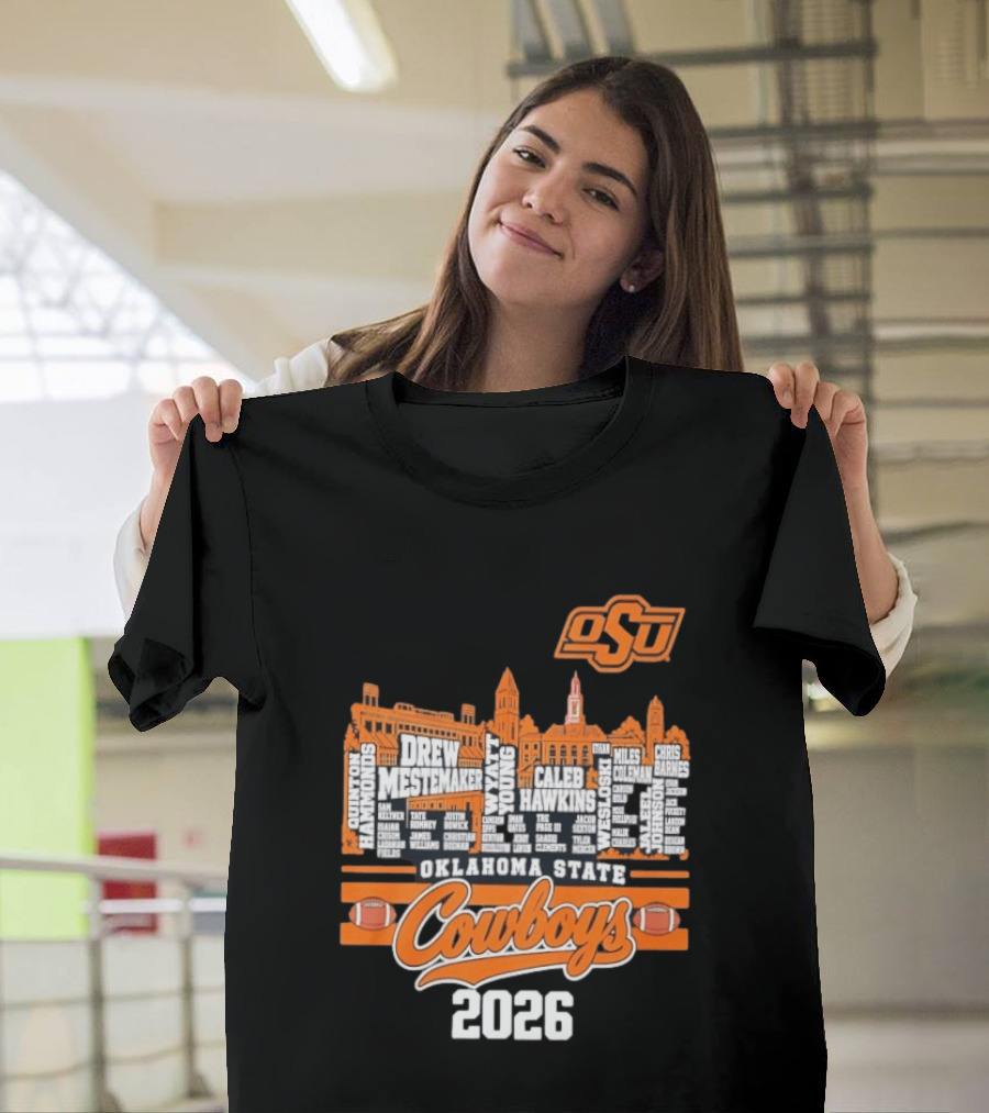 Oklahoma State Cowboys 2026 Player Names Skyline OSU Football T-Shirt
