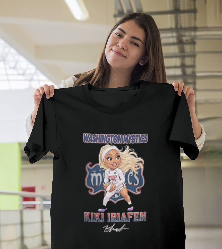 Washington Mystics Kiki Iriafen Cartoon Caricature Player Holding Basketball T-Shirt