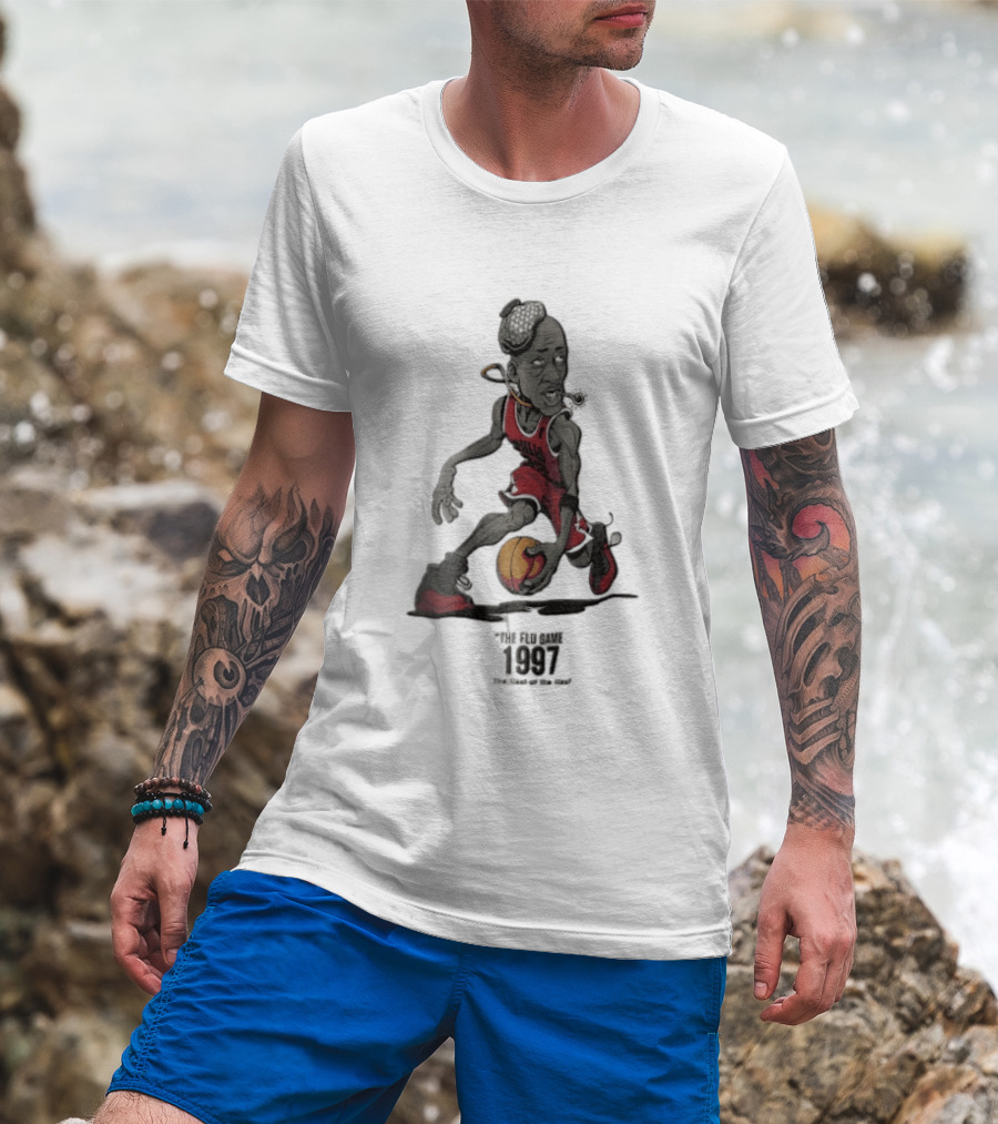 Chicago Bulls The Flu Game 1997 Illest Of Sick Jordan Caricature Dribbling Basketball T-Shirt