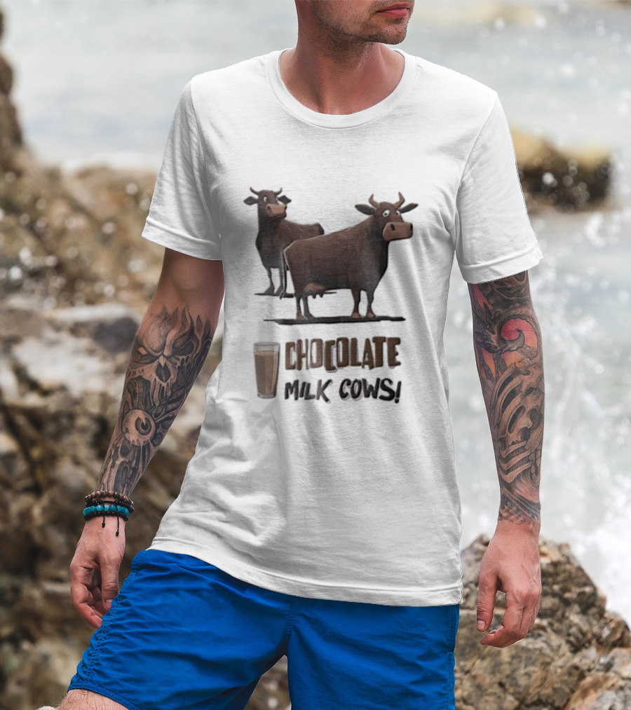 Brown Cartoon Cattle Chocolate Milk Cows Two Standing Glass Cup T-Shirt