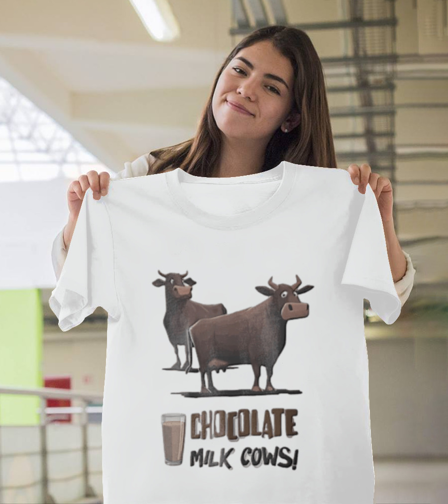 Brown Cartoon Cattle Chocolate Milk Cows Two Standing Glass Cup T-Shirt