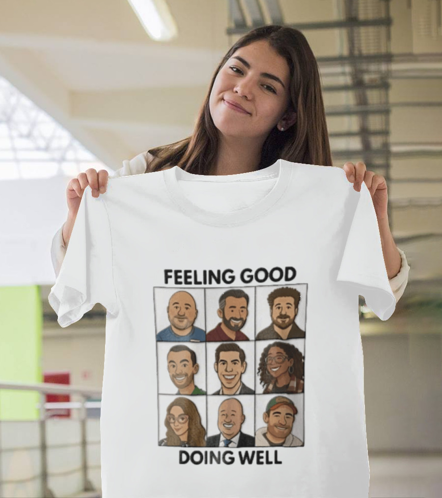 Feeling Good Doing Well Nine Cartoon Caricature Grid T-Shirt