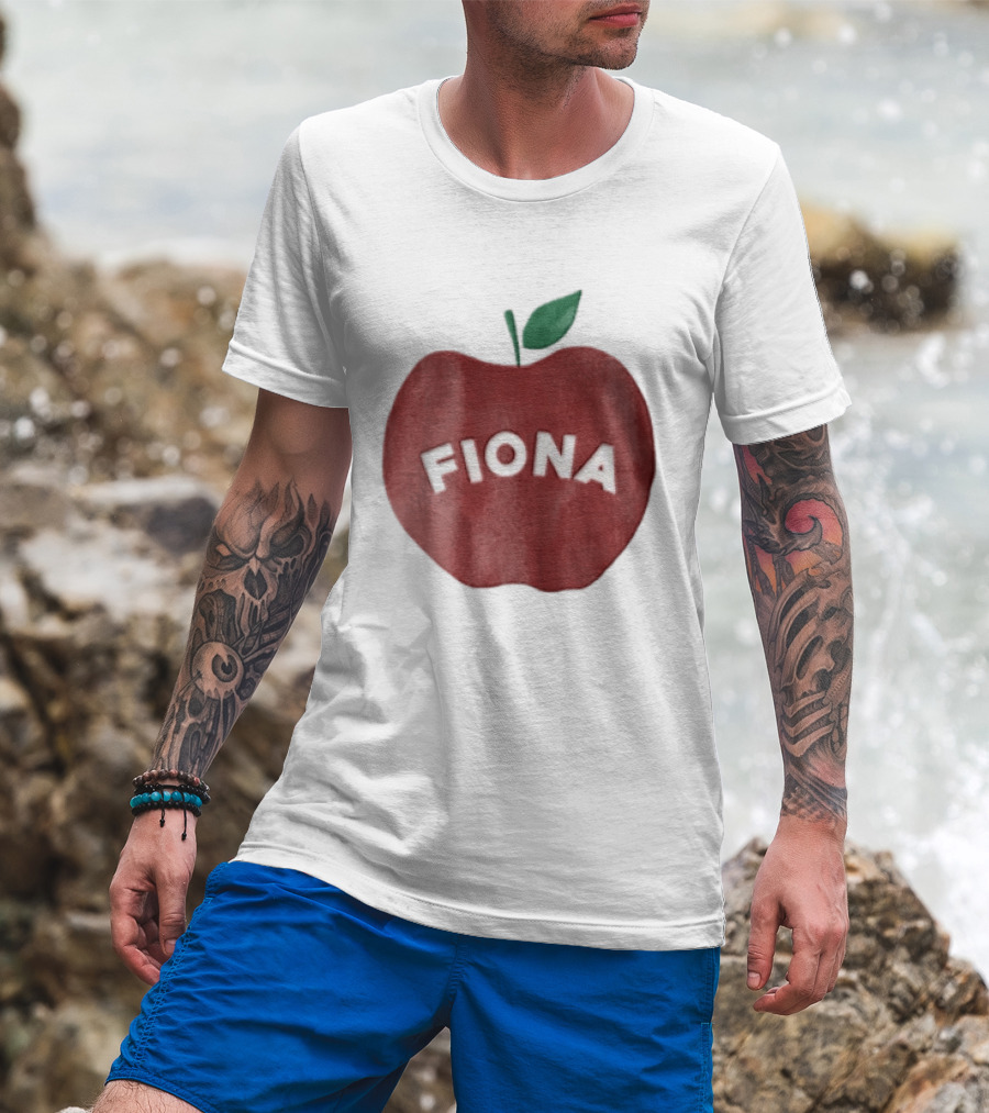 Fiona White Curved Lettering On Watercolor Red Apple With Green Leaf T-Shirt