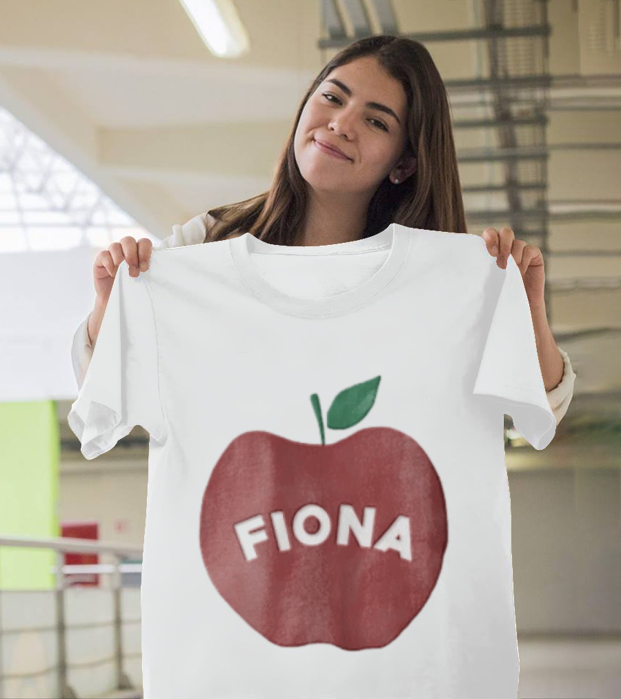 Fiona White Curved Lettering On Watercolor Red Apple With Green Leaf T-Shirt