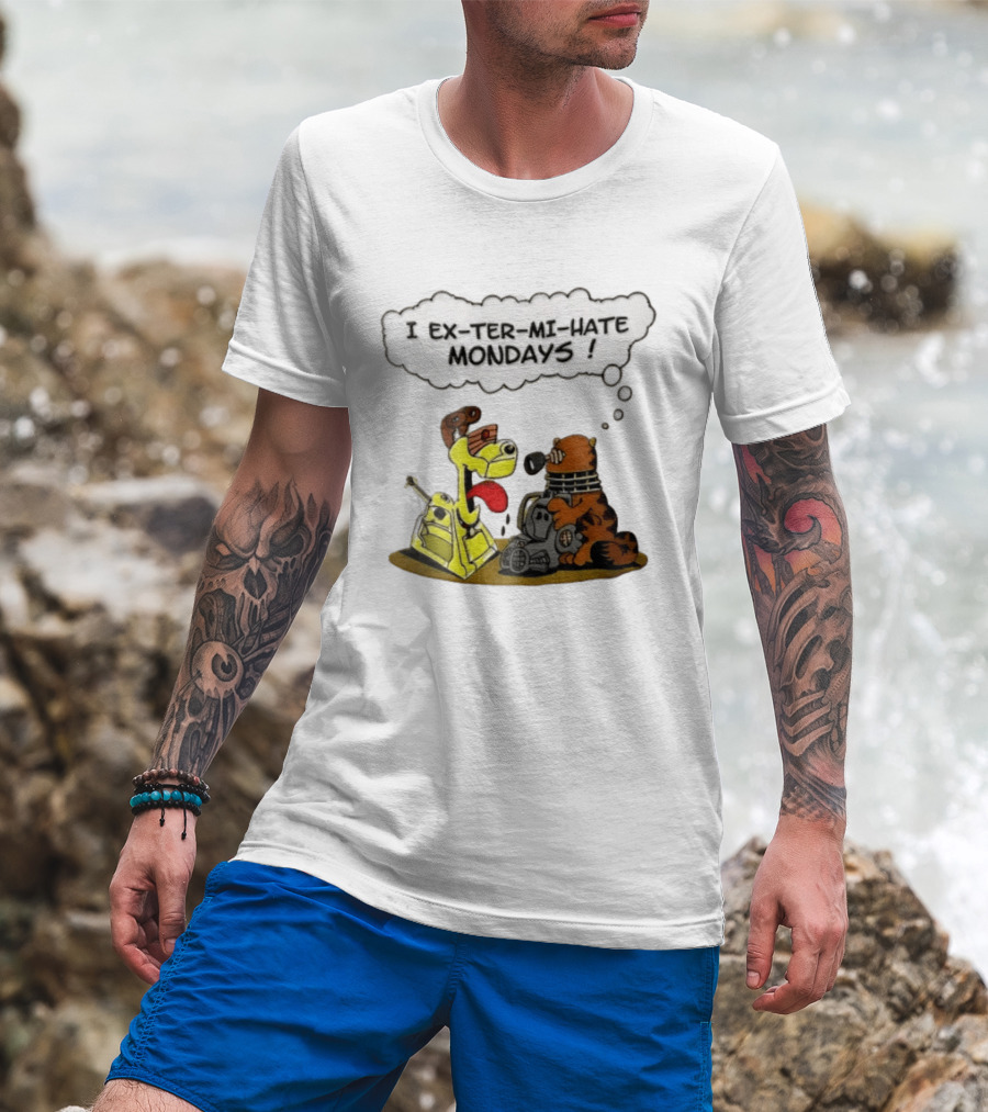 I Ex Ter Mi Hate Mondays Cat Odie Dalek Cyberman Cartoon T-Shirt