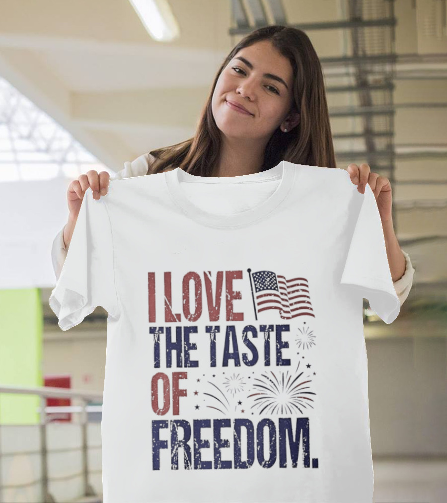 Patriotic I Love The Taste Of Freedom American Flag Fireworks Celebration T-Shirt
