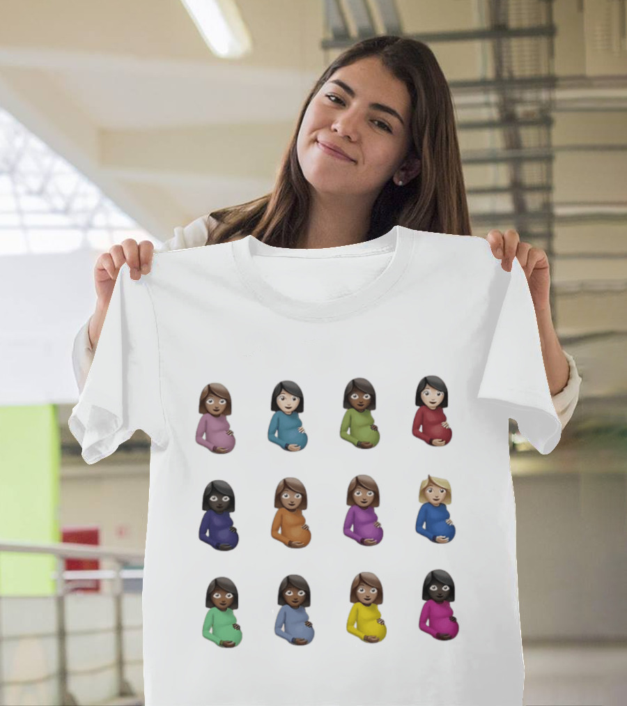 Pregnant Women Emoji Stickers Diverse Colors Collection T-Shirt