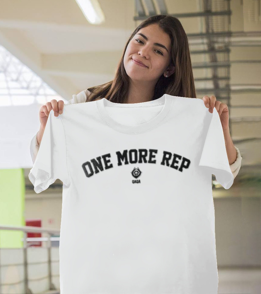 Qaqa One More Rep Arched Collegiate Central Crest Fitness Motivation T-Shirt