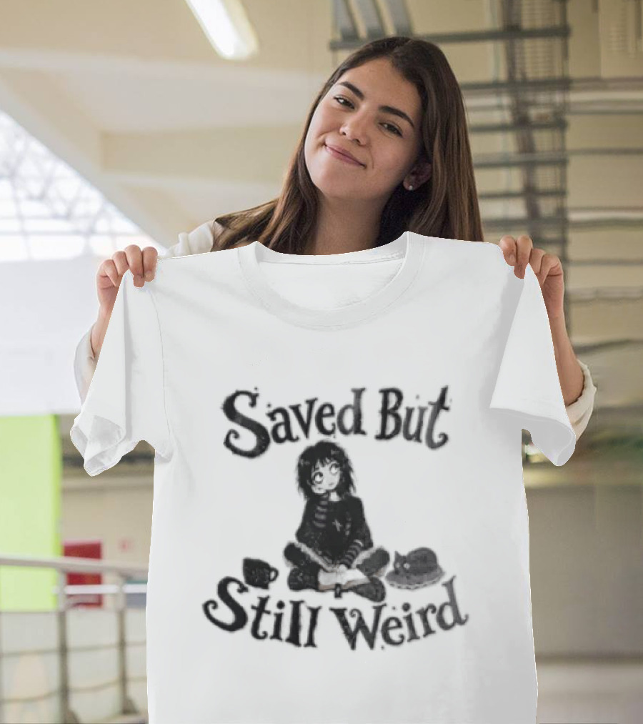 Saved But Still Weird Girl Reading With Cat T-Shirt