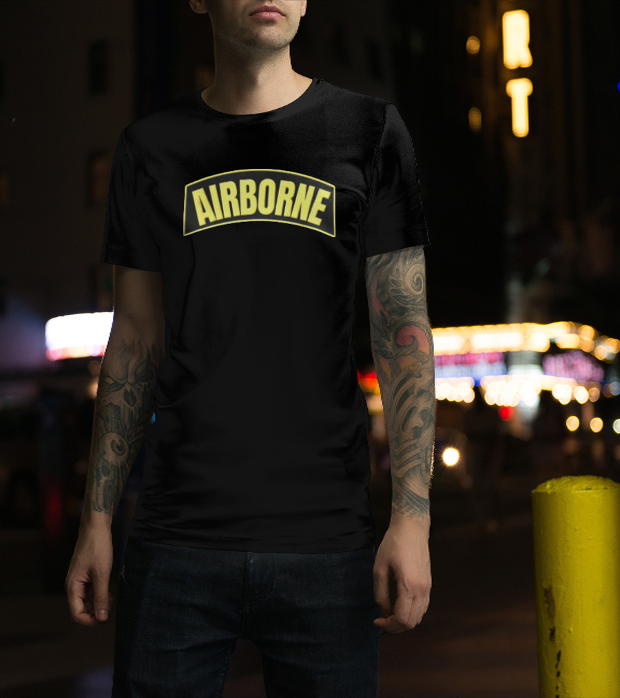 Airborne Yellow Arched Tab Patch Dark Military T-Shirt