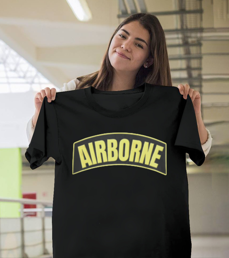 Airborne Yellow Arched Tab Patch Dark Military T-Shirt