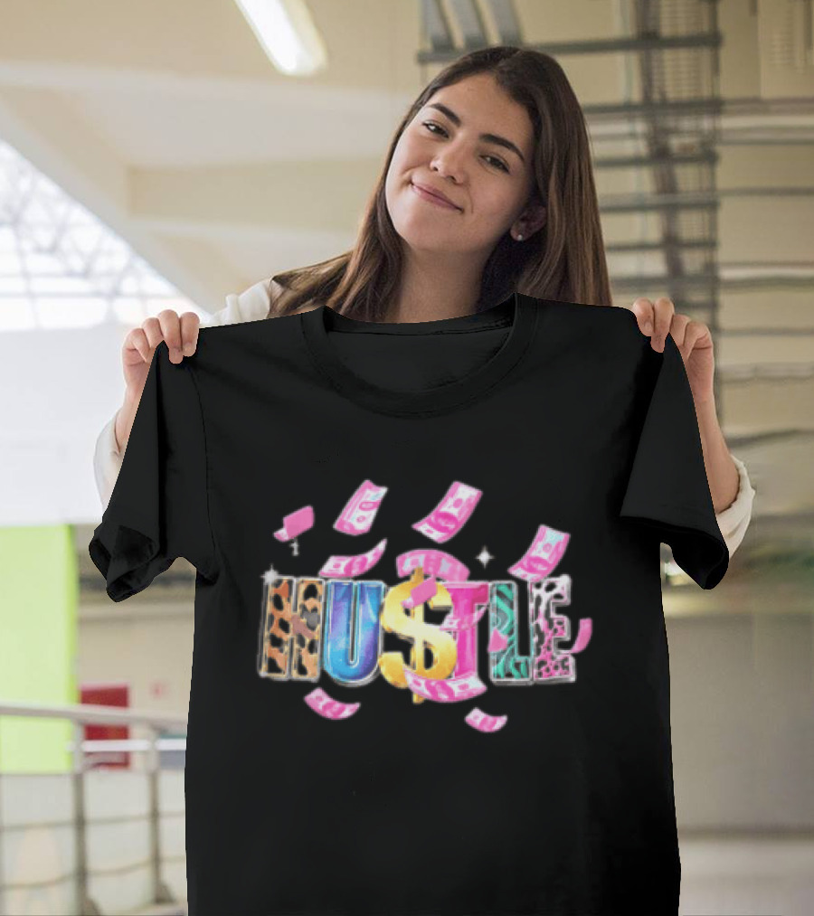 Hustle 3D Gold Dollar Sign Pink Cash Sparkles T-Shirt