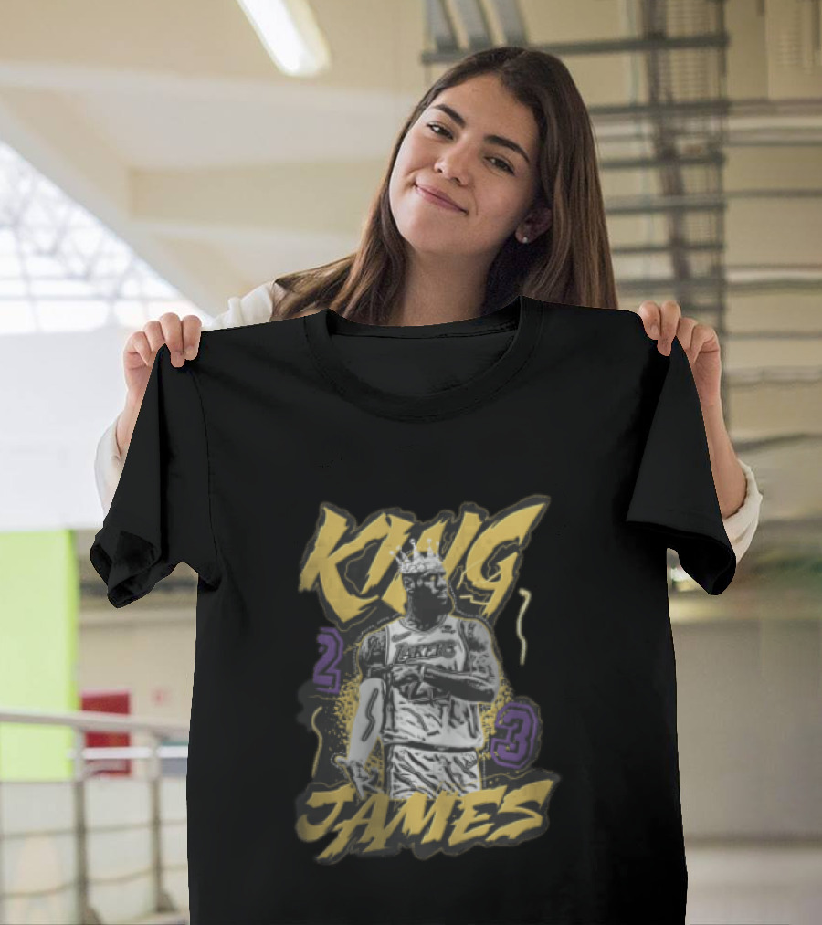 Los Angeles Lakers King James 23 Monochrome Gold Crown NBA T-Shirt