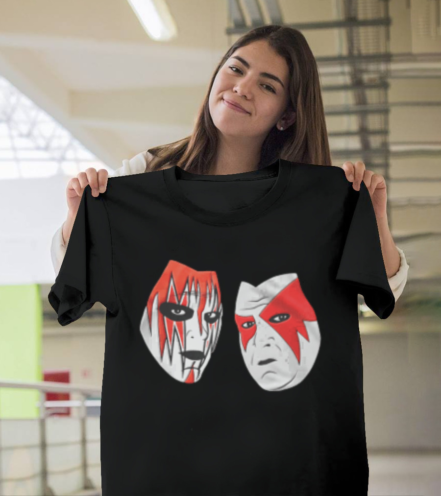 Red And White Face Paint Wrestler Cartoon Caricatures T-Shirt