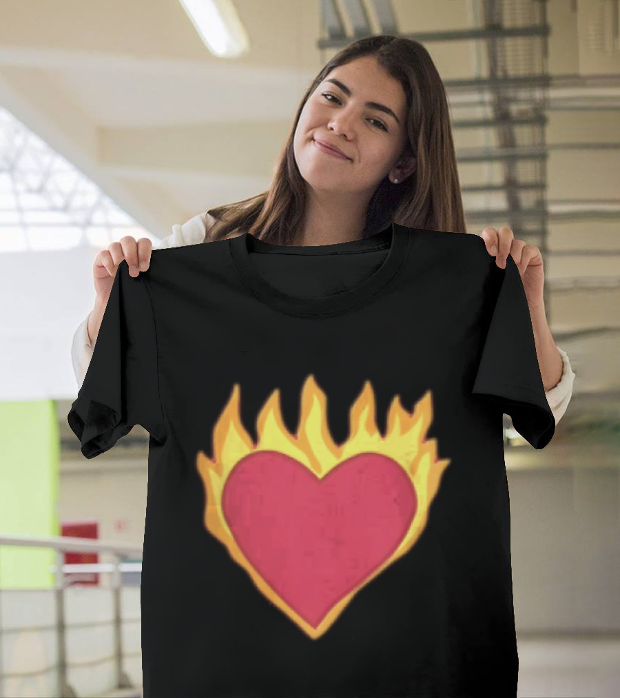 Fiery Heart Cartoon In Yellow Orange Flames T-Shirt