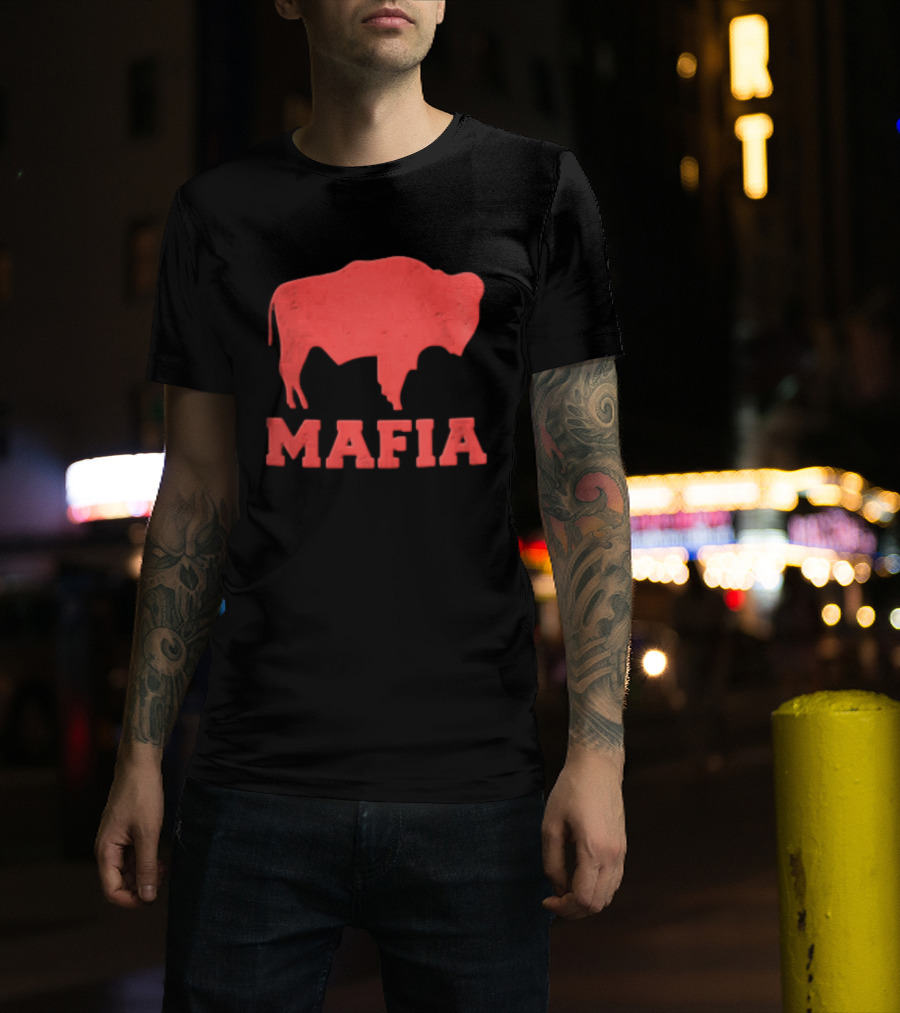Mafia Distressed Red American Buffalo Bison T-Shirt