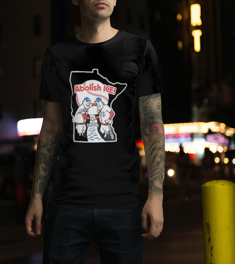 Minnesota Twins Abolish ICE Cartoon Players Shaking Hands River State T-Shirt
