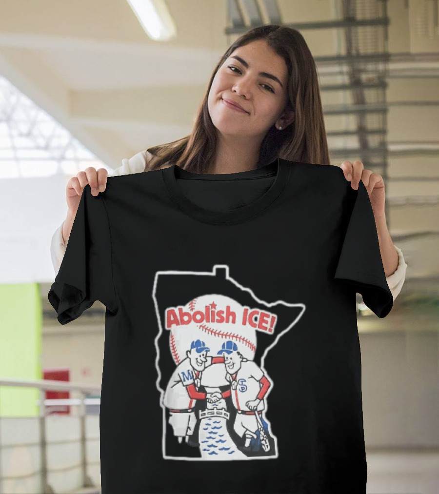 Minnesota Twins Abolish ICE Cartoon Players Shaking Hands River State T-Shirt