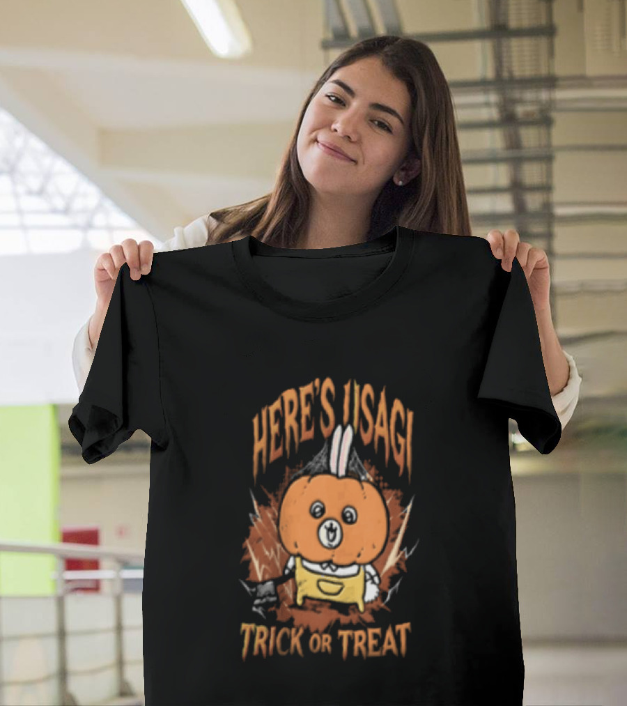 Here's Usagi Trick Or Treat Pumpkin Rabbit With Axe Halloween T-Shirt