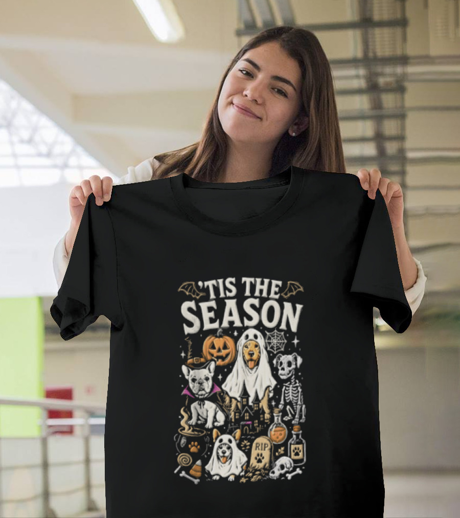 Tis The Season Halloween Dogs Ghost Pumpkin Festive Celebration T-Shirt