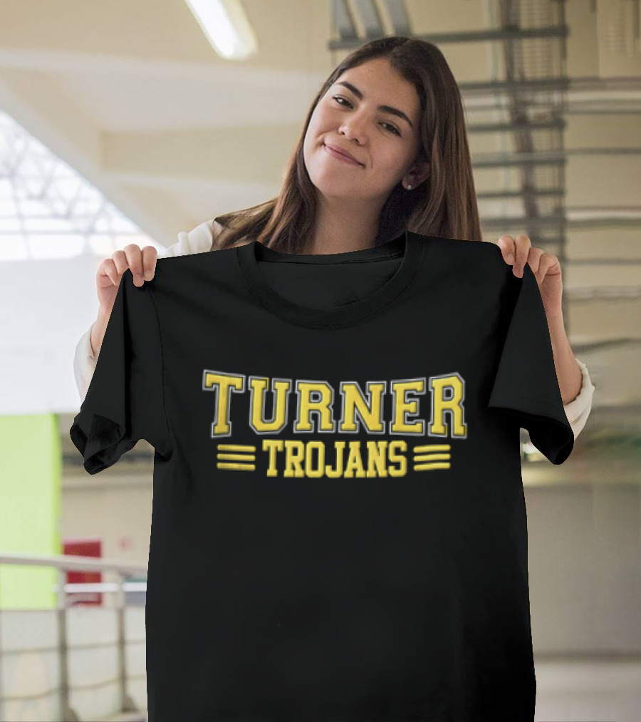 Turner Trojans Yellow Collegiate Varsity Lettering Horizontal Stripes T-Shirt