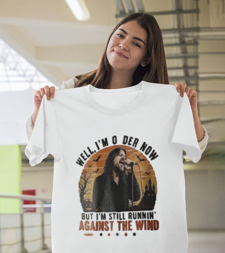 Well I'm Older Now But I'm Still Runnin' Against The Wind Bearded Singer Halloween Sunset Castle T-Shirt