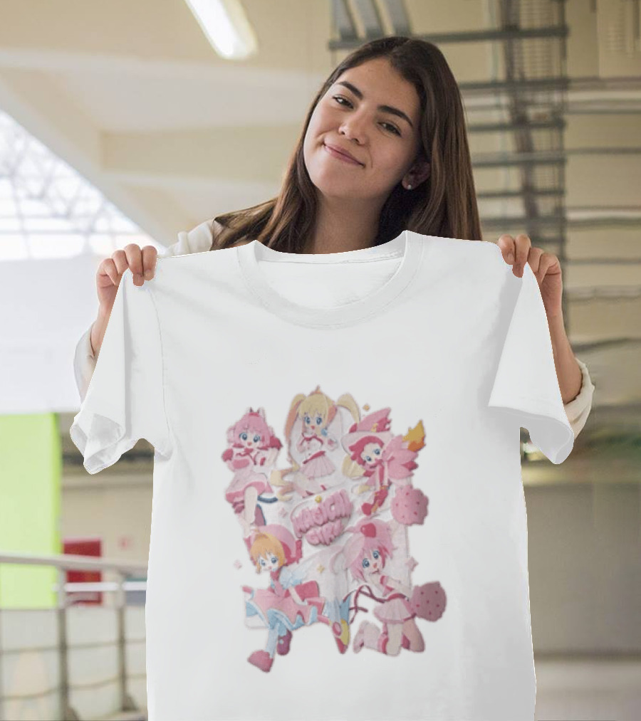 Magical Girl Anime Characters Pastel Posing Pink Cartoon T-Shirt