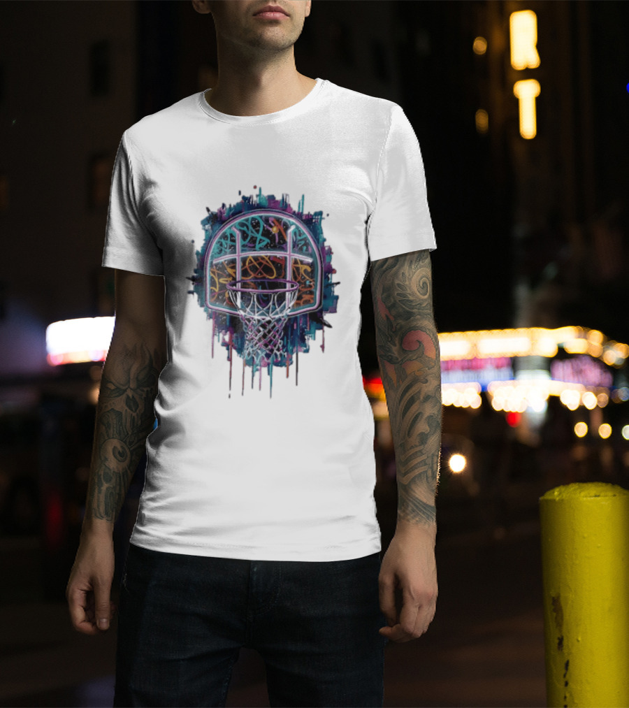 Neon Graffiti Basketball Backboard Dripping Multicolor T-Shirt