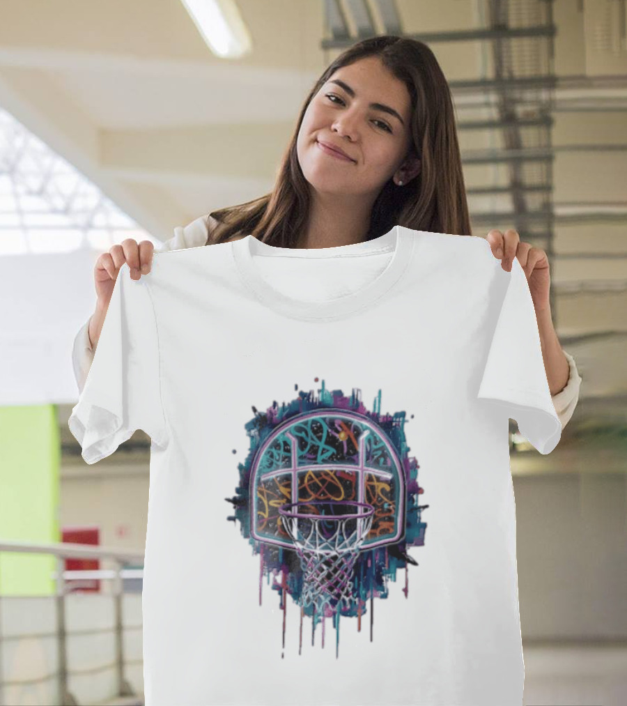 Neon Graffiti Basketball Backboard Dripping Multicolor T-Shirt