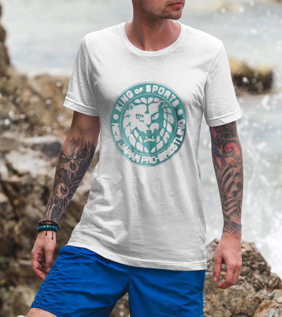 New Japan Pro Wrestling King Of Sports Teal Circular Lion Head T-Shirt